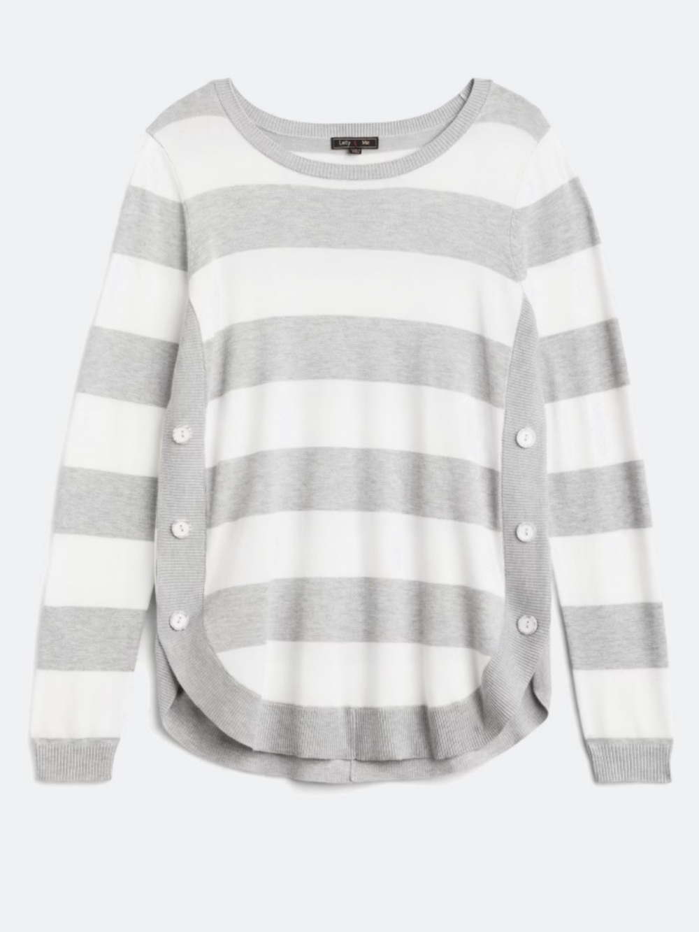 Lety & Me December Side Detail Striped Crewneck Sweater in Light Gray and White